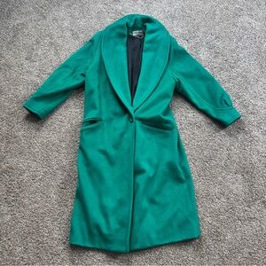 Ashley Scott Women’s Medium Elegant Green Long Coat 100% Wool Made in USA EUC